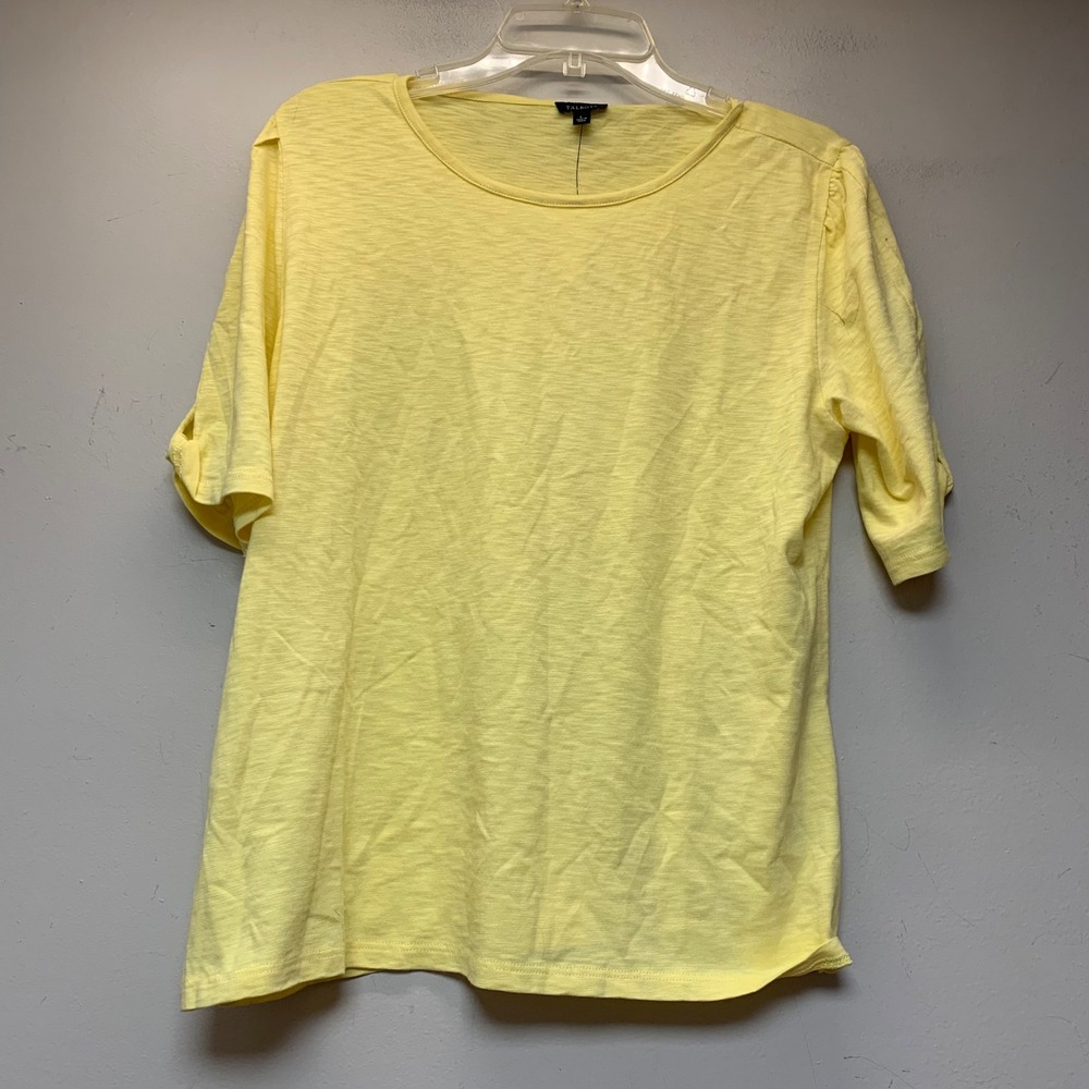 Talbots T-Shirt Women Large Yellow NEW Slub Cotton Modal Puff Sleeve 58602720